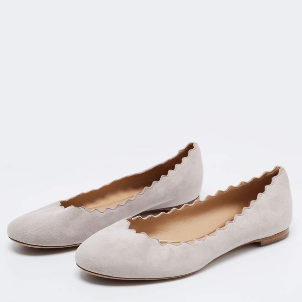 Chloe Grey Suede Scalloped Ballet Flats
